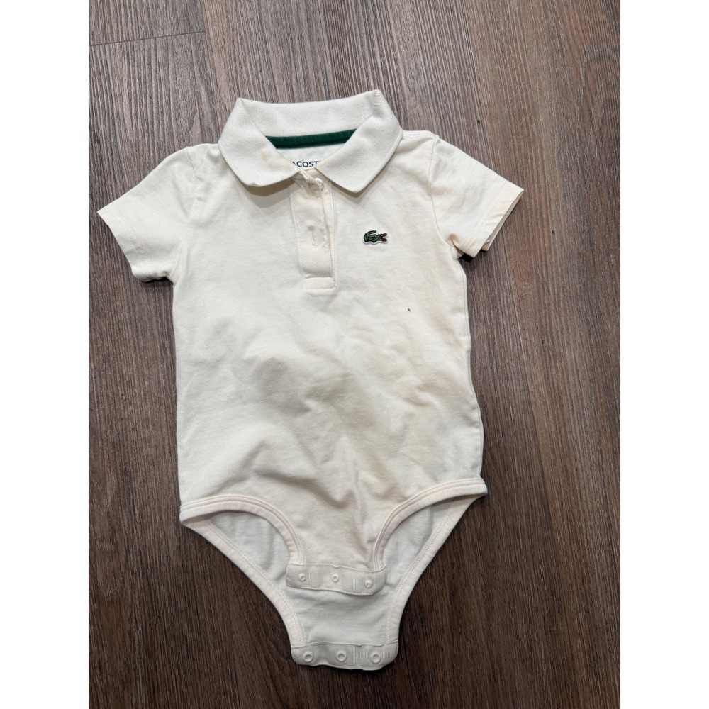 Lacoste Baby Polo Bodysuit 18M Cream Off-White Short Sleeve Crocodile Logo 3634